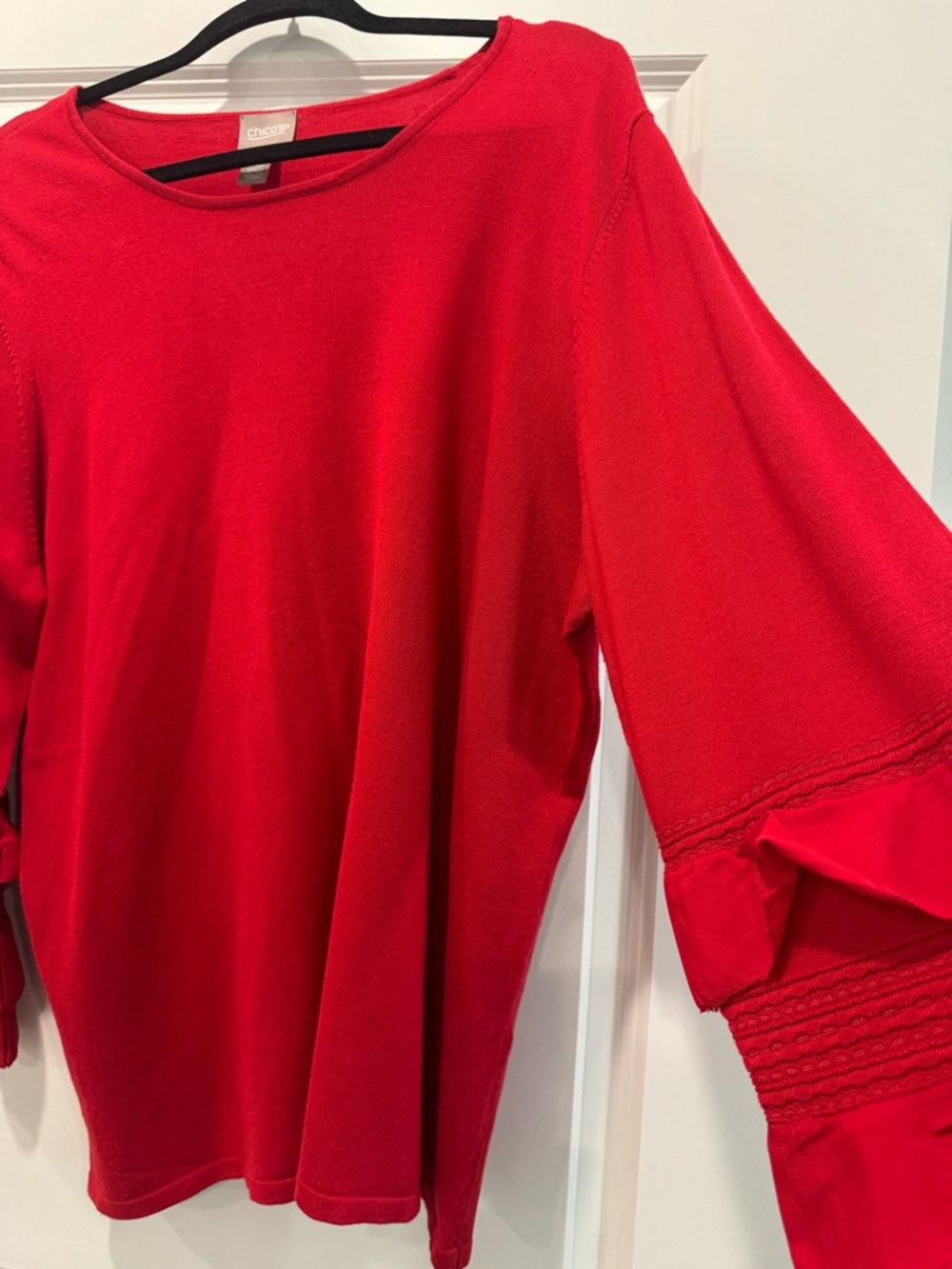 Chico's Vibrant Red Ruffle-Sleeve Long Sweater